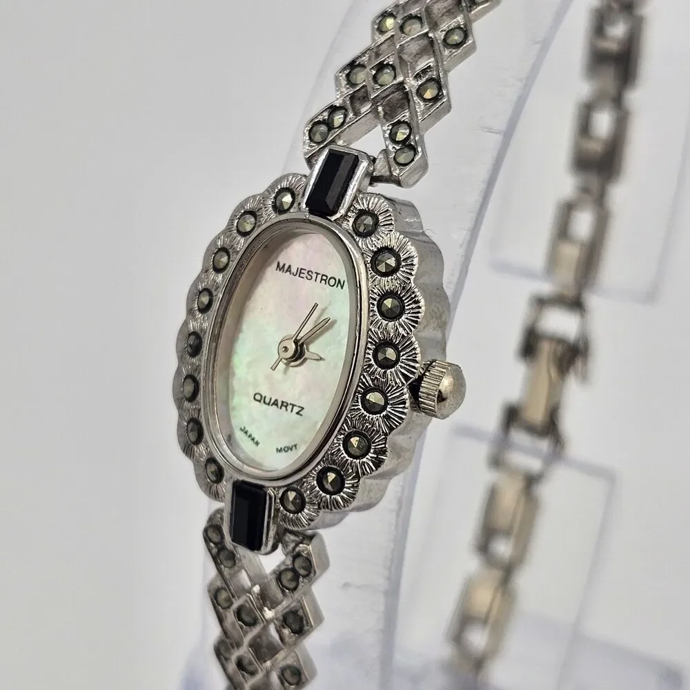 VTG Majestron Watch Women 18mm Marcasite MOP Oval Dial‎ 7